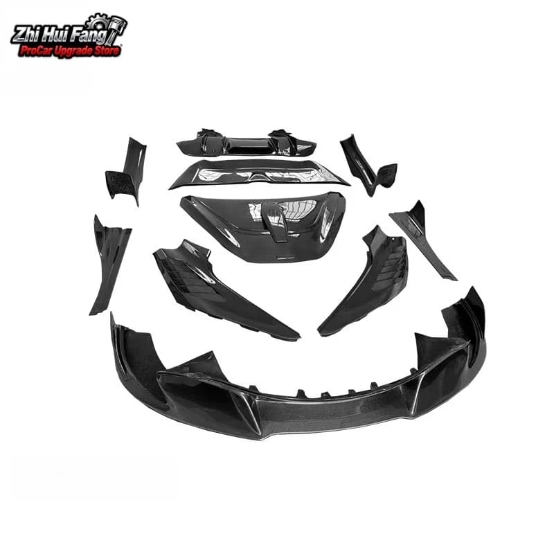 Adatto per McLaren 720S Fibra di carbonio Stile V Corpo Splitter anteriore Labbro posteriore Minigonne laterali Spoiler Cappuccio Soglia Striscia Kit