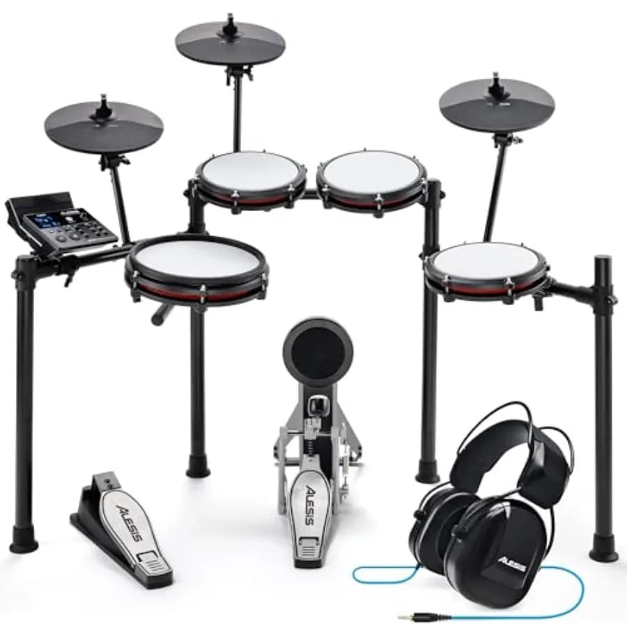 Kit Batteria Elettronica Nitro Max con Pad in Rete Silenziosi, Rullante Dual Zone da 10 pollici, Bluetooth, Oltre 440 Suoni, Drumeo USB MIDI e Drummer Head