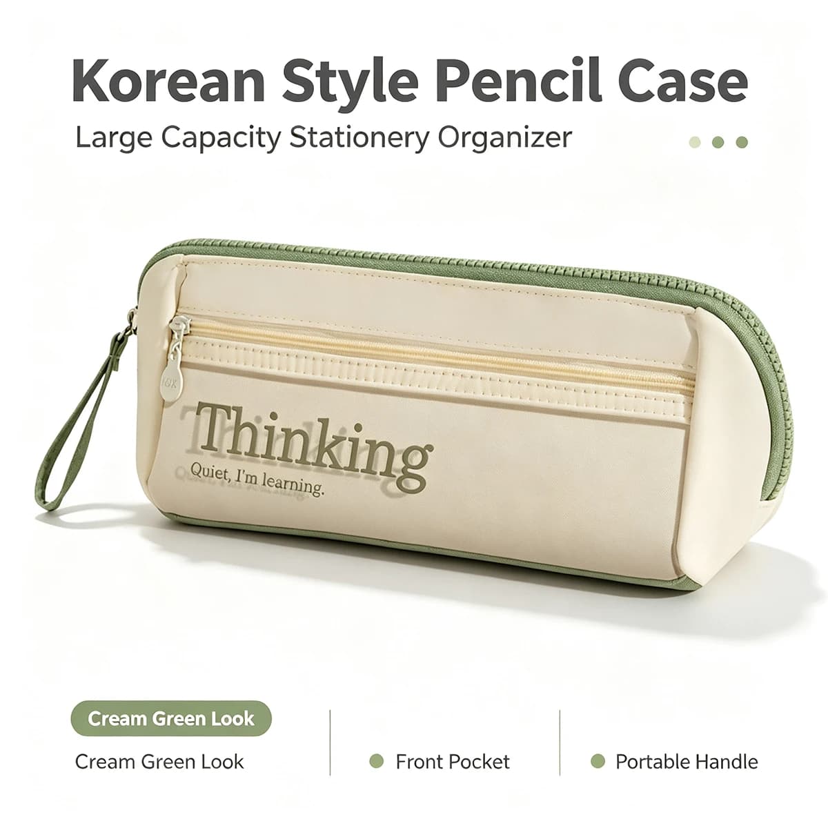 Large Capacity Pencil Case, Aesthetic Canvas Pen Pouch with Hand Strap, Multi‑Pocket Lightweight Stationery Bag Holds
