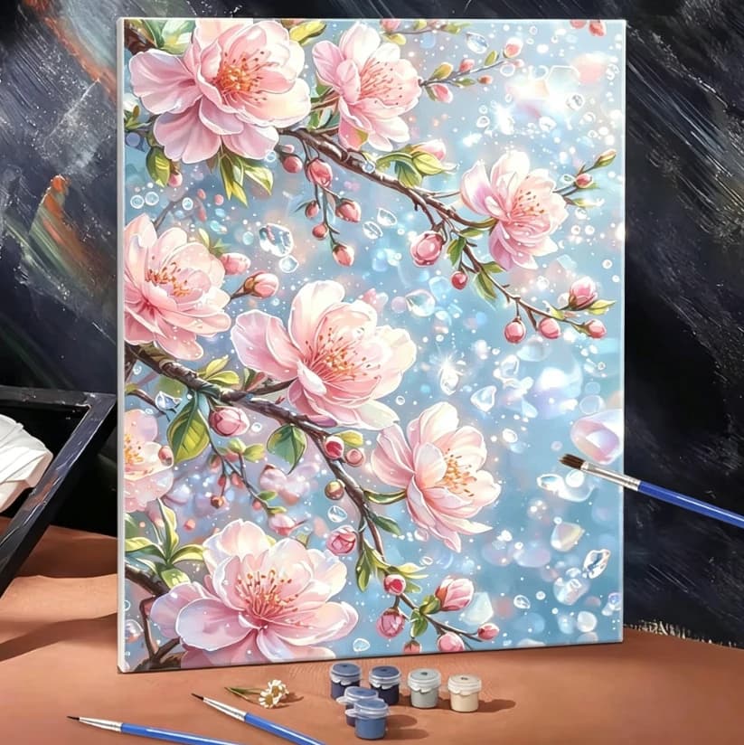 Paint By Numbers Flower Kit Pre Drawn Canvas Acrylic Paint Set Stress Relief DIY Craft Wall Decor Gift for Adults Unframed