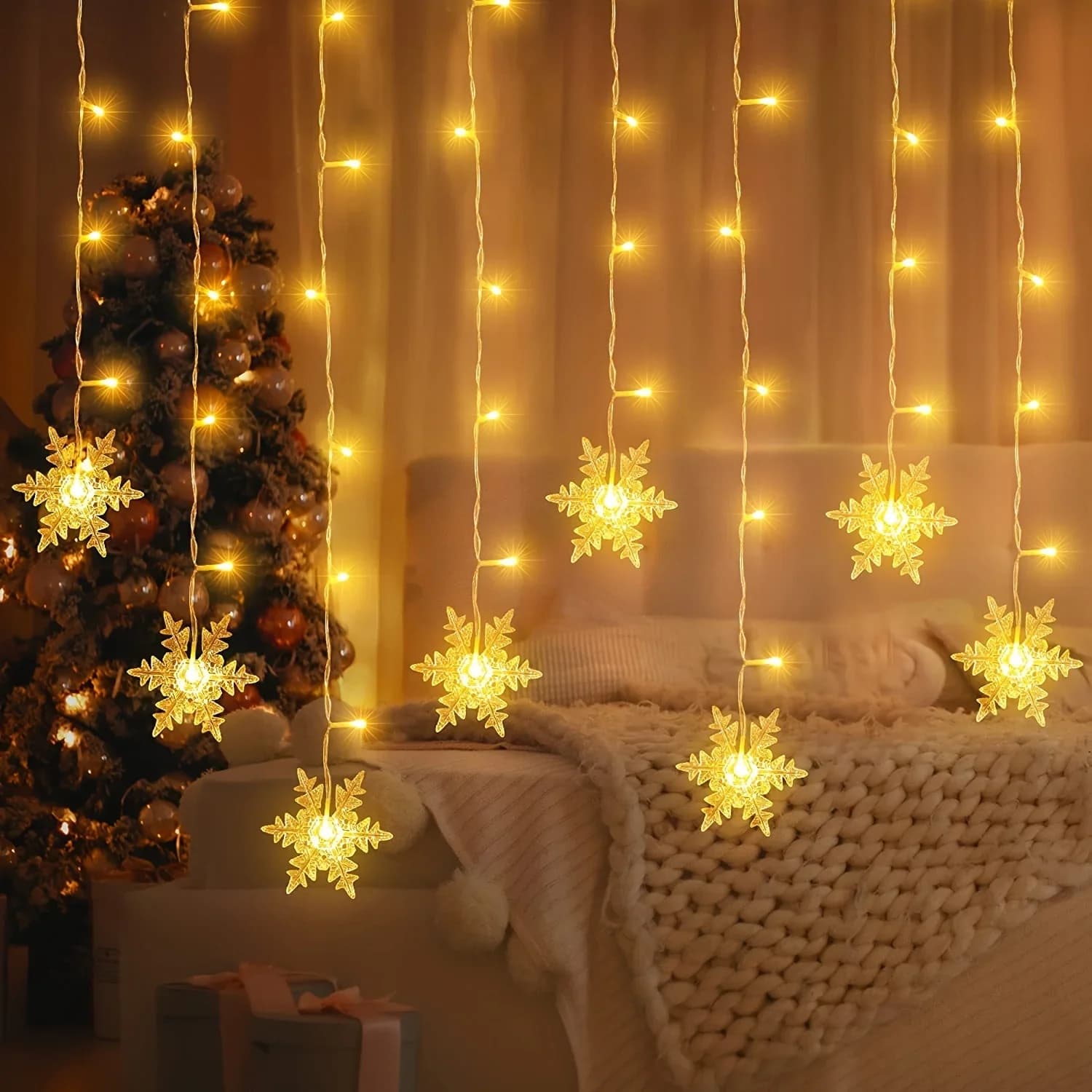 4M 96Led Christmas Home Decor Snowflake String Lights Indoor Christmas Living Room Curtains Decor Christmas Decorations Lights