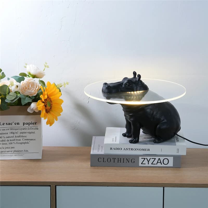 Lampade da Terra a LED a Forma di Ippopotamo in Resina, Moderne Lampade da Tavolo a LED per Interni, Lampada da Scrivania Creativa Nordica a Forma di Animale, Illuminazione Decorativa per la Casa