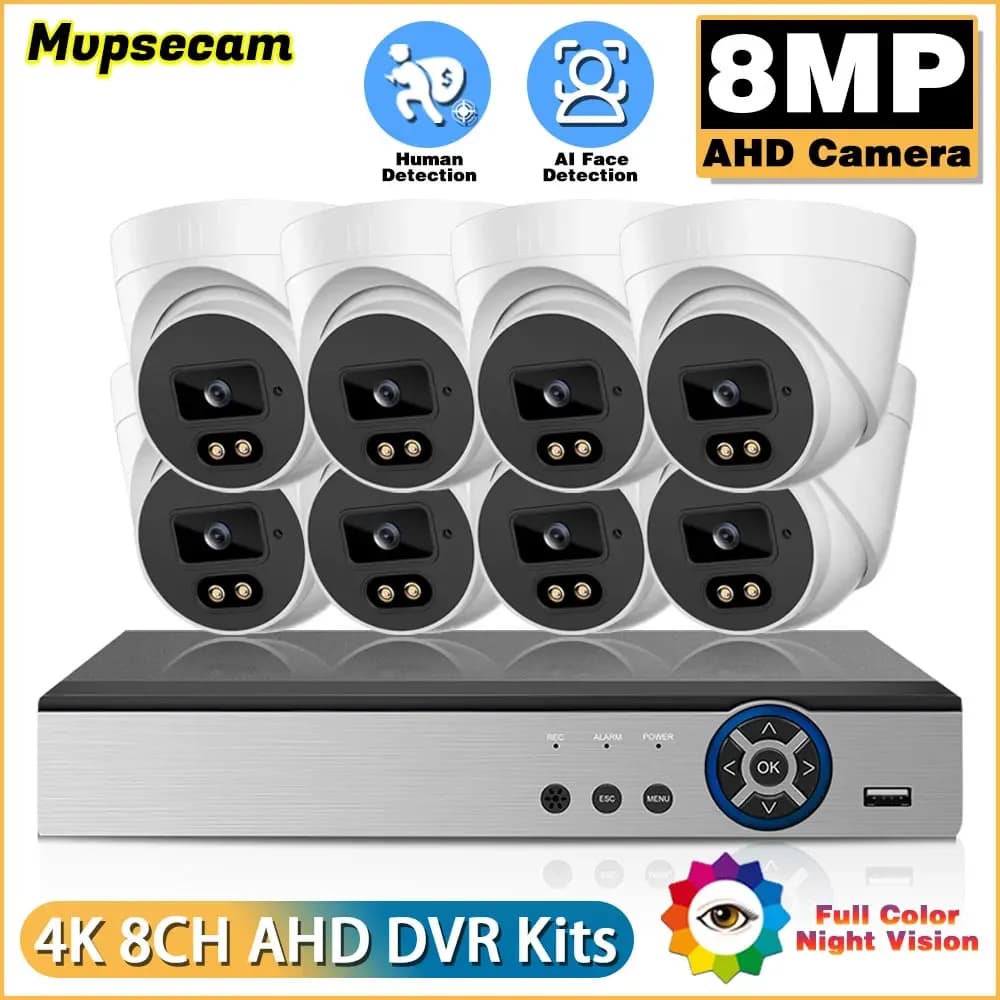 Kit Sistema di Sicurezza con Telecamere AHD CCTV, DVR 4K a 4 Canali, Telecamere da Soffitto per Interni con Visione Notturna a Colori, Sistema di Videosorveglianza