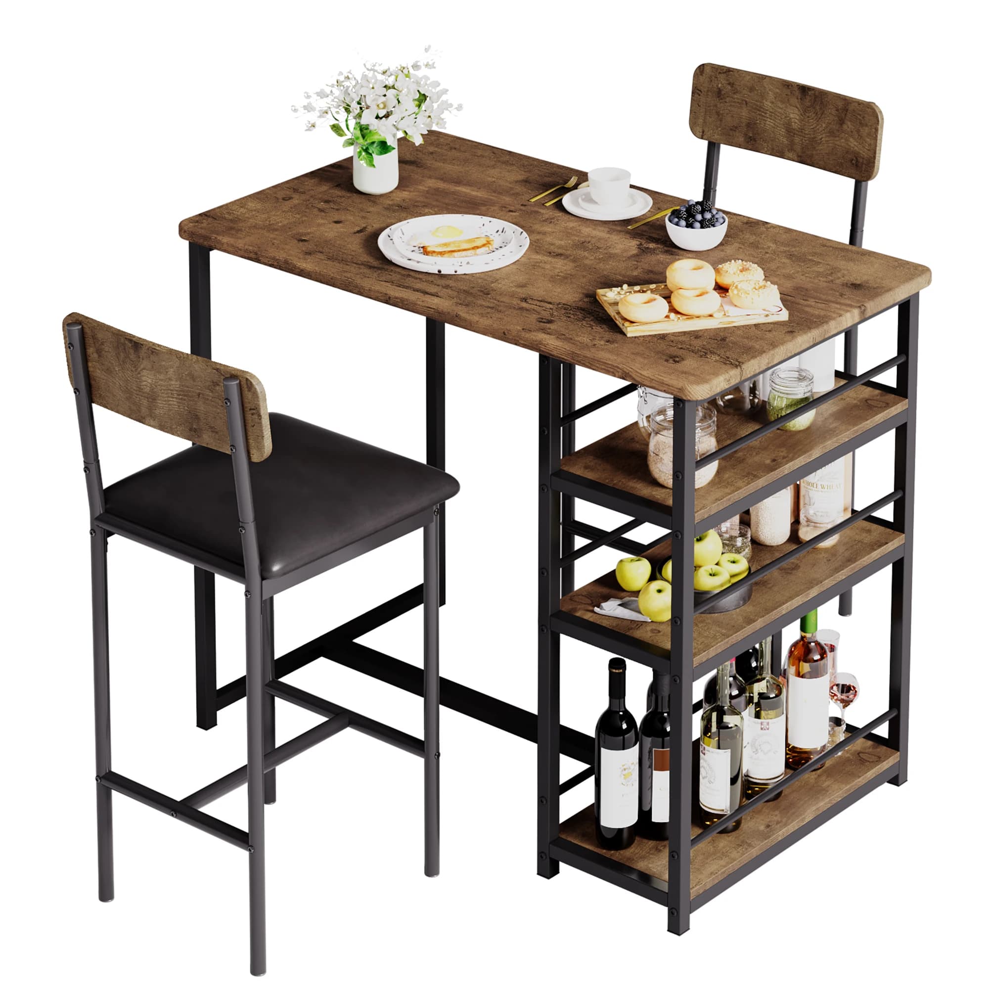 Set Tavolo da Pranzo per 2, Tavolo da Bar e Sedie per 2, con 2 Sedie Imbottite, Set Tavolo da Pub per Piccoli Spazi, Appartamenti, Colazione