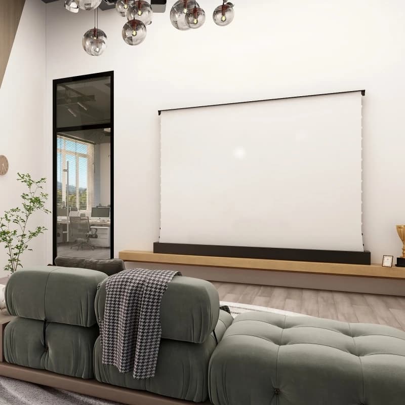 Schermo per proiettore da pavimento arrotolabile elettrico da 72 ~ 150 pollici con materiale di proiezione cinematografica bianco UHD 4K