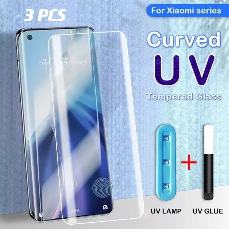 Vetro temperato UV per Xiaomi Mi 12 12X 11 10 Ultra Pro Protezione schermo su Xiaomi Mi Note 10 Lite MIX 4 CC9 Pro Pellicola a colla completa