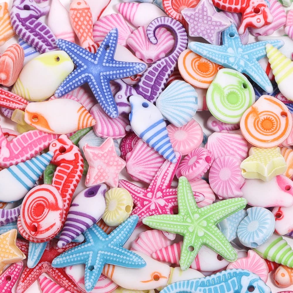 100 pezzi di perline di conchiglia di conchiglia per la creazione di gioielli, perline acriliche dell'oceano, stella marina, cavigliera, braccialetto, collana, accessori fatti a mano fai da te