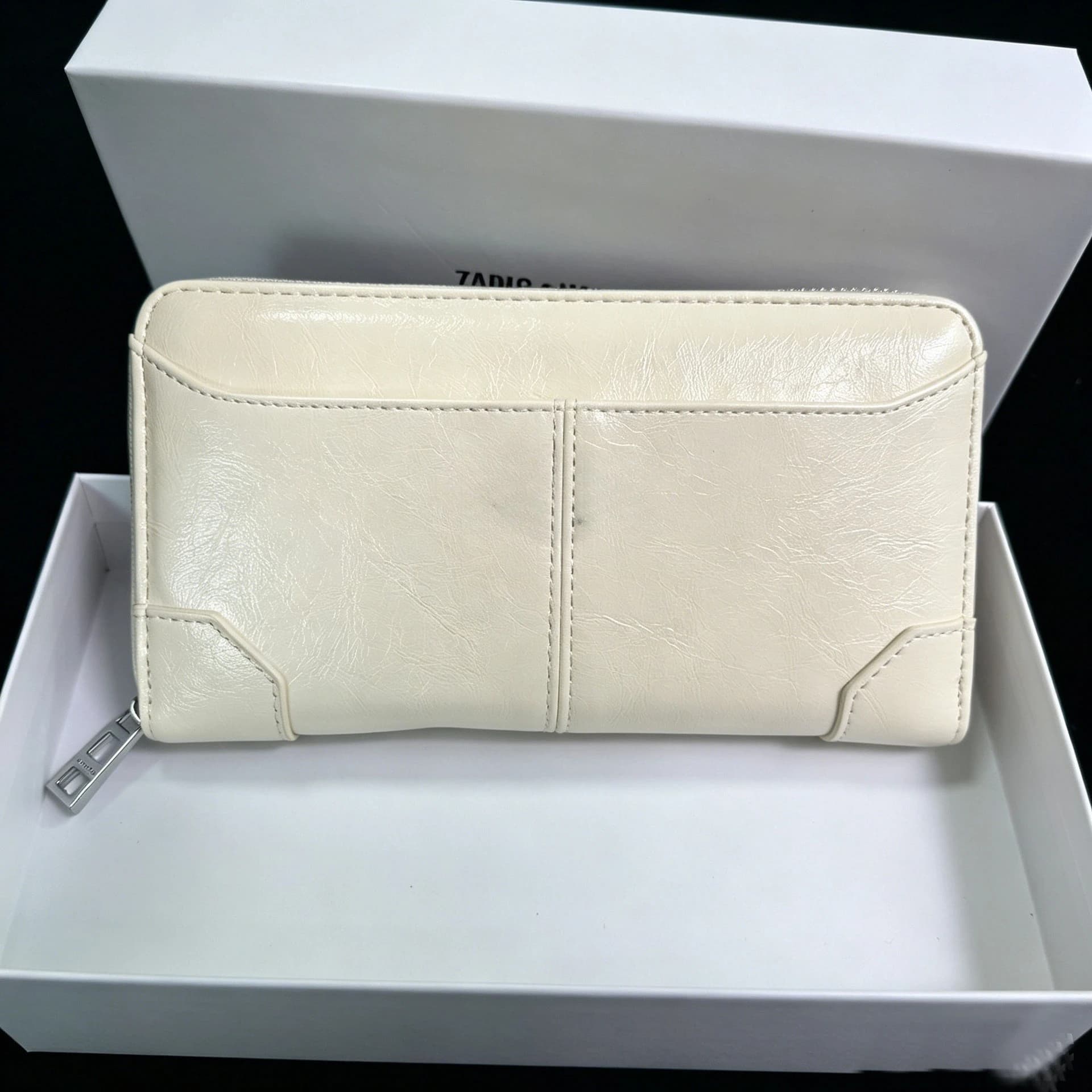 Women Oil‑wax Super‑fiber Long Wallet Rhinestone Wing Decor Zipper Purse Multi‑card Slots Cash Coin Clutch Bag