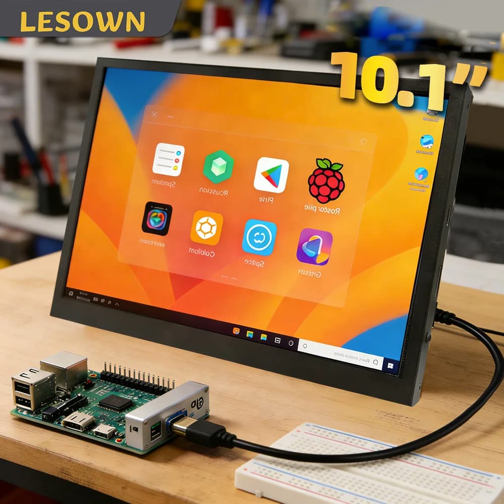 Monitor LESOWN per Raspberry Pi, 10.1 Pollici 1024x600 IPS, Ultra Sottile, Mini Monitor Secondario, Schermo Aggiuntivo per Laptop e Raspberry Pi