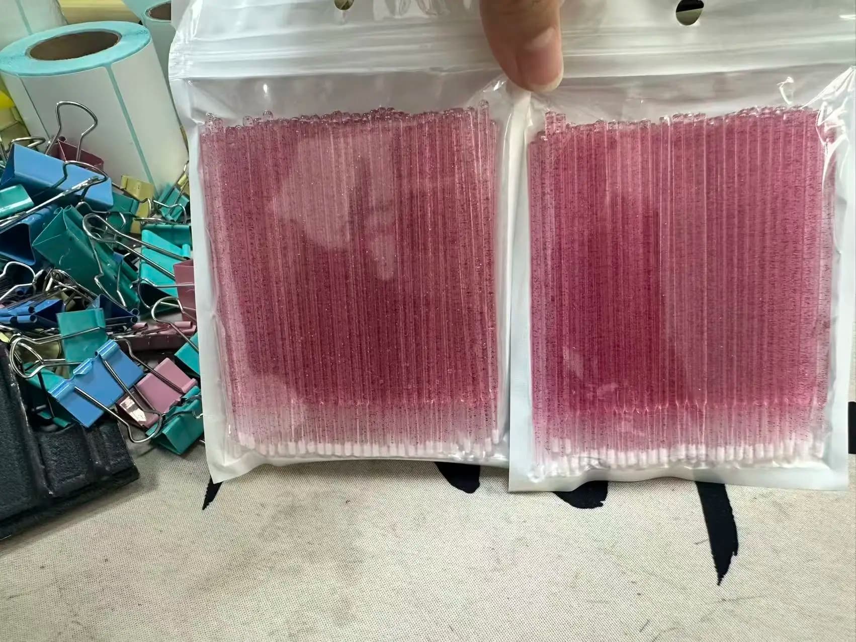 100/500 pcs. Micro Crystal Applied Brushes for Extension Eyelashes, Micro Cotton Sticks, Mascara Lip Sticks, Micro LaUKISS Pink Brushes