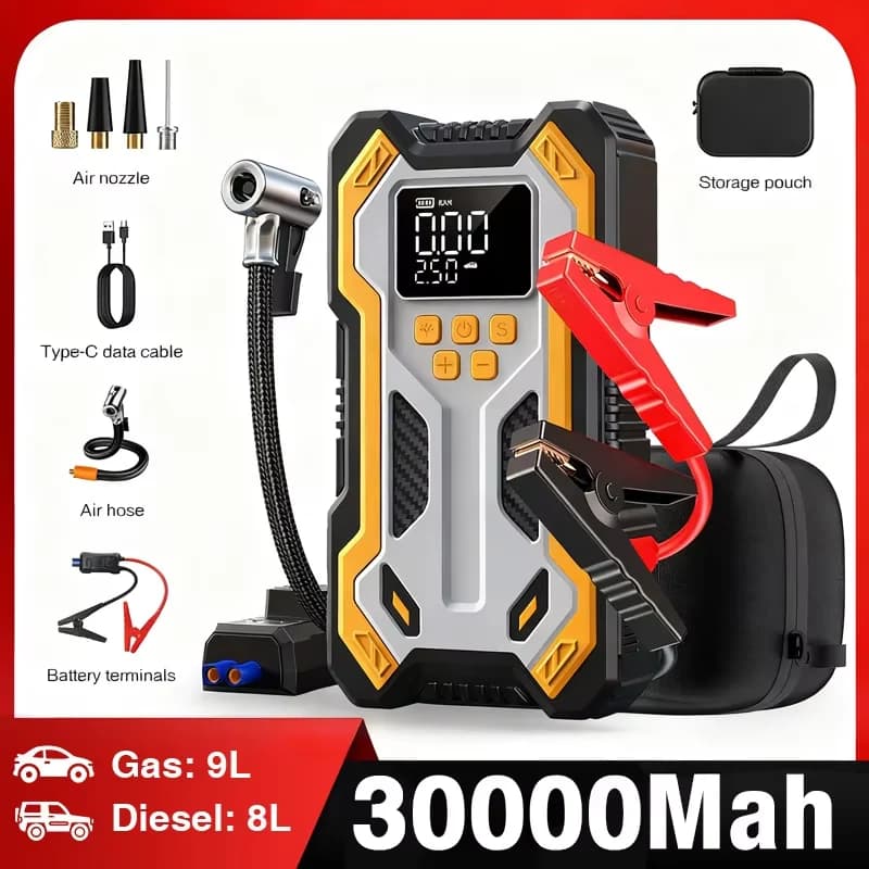 Avviatore d'emergenza per auto 6000A con compressore d'aria 160PSI, gonfiatore pneumatici portatile, booster batteria per auto e SUV da 9.0L a benzina e 6.5L a diesel.