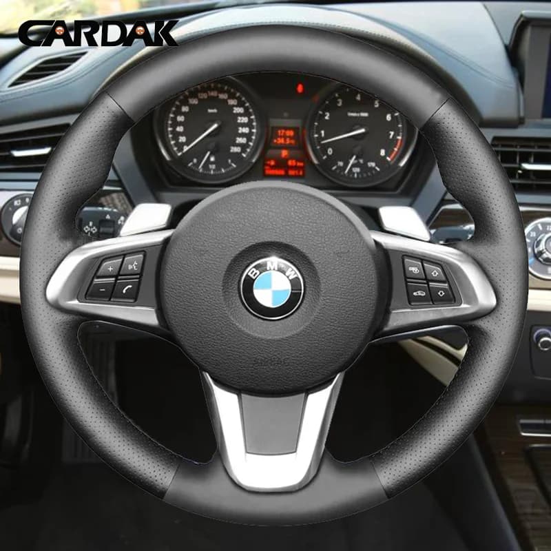 Cardak Hand Sew Wrap Black Artificial Leather Car Steering Wheel Cover for Z4 2009 2010 2011 2012 2013 2014