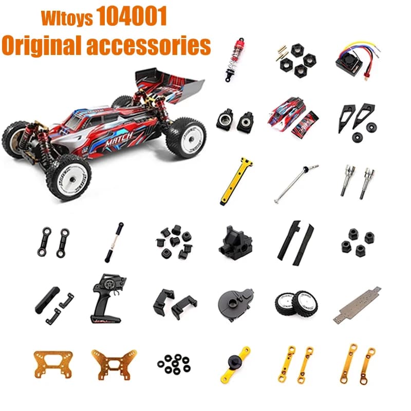 Wltoys 104001 Parti originali per auto RC Braccio oscillante Tazza dello sterzo C Sedile Tirante Albero motore del pneumatico Coperchio della scatola dell'onda Parti dell'ammortizzatore