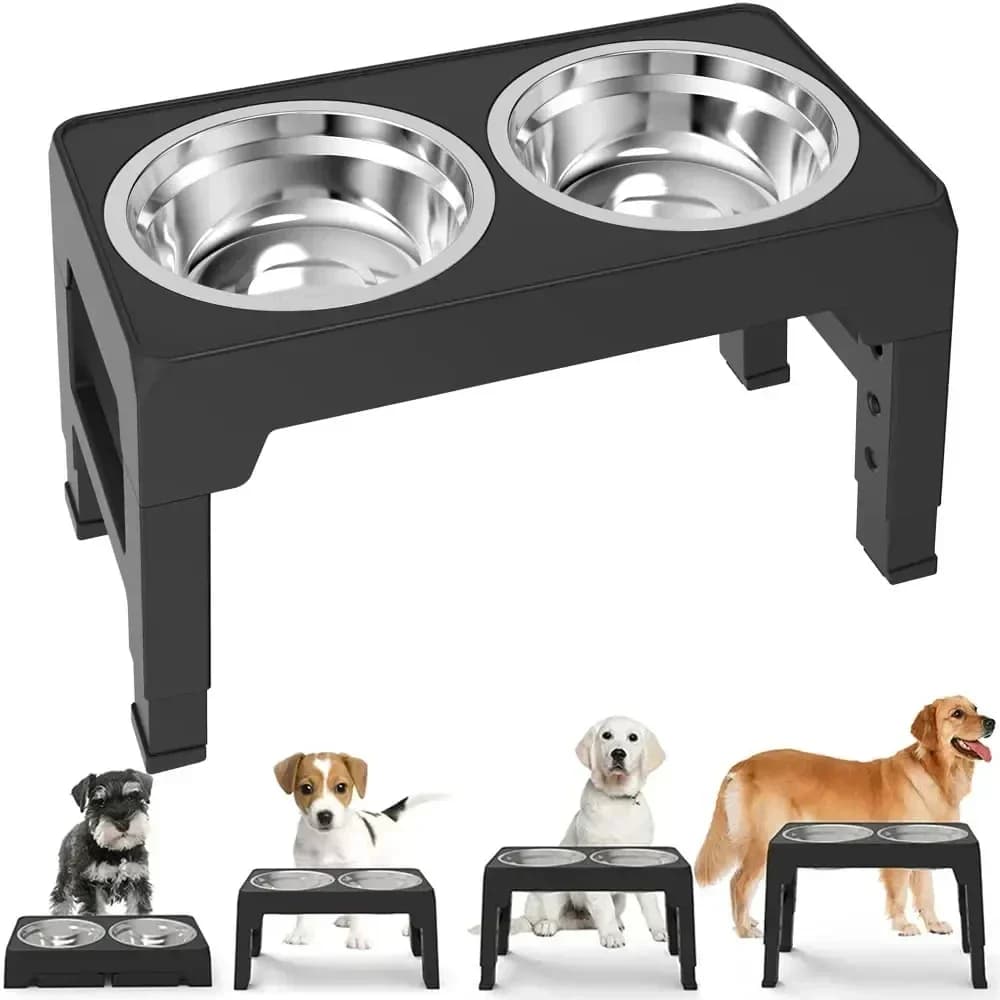 Ciotole doppie per cani Alimentatore rialzato regolabile Alimentazione per animali domestici Sollevare ciotole per cibo per gatti con supporto Tavolo elevatore in acciaio inossidabile per cani