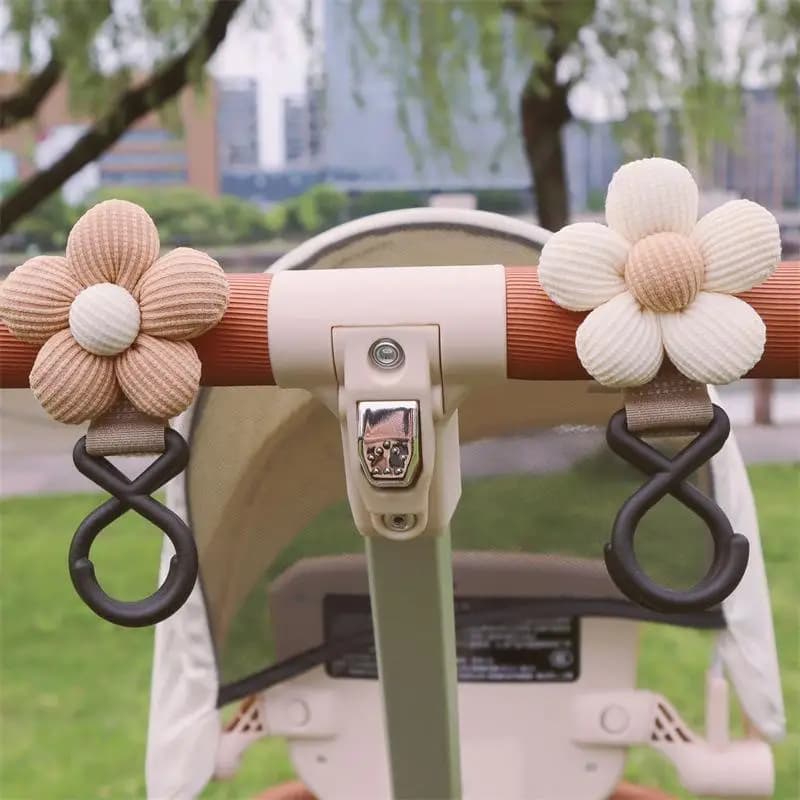 Gancio per Passeggino con Fiore Decorativo, Accessorio per Appendere Borse e Ombrelli, Organizzatore per Neonati