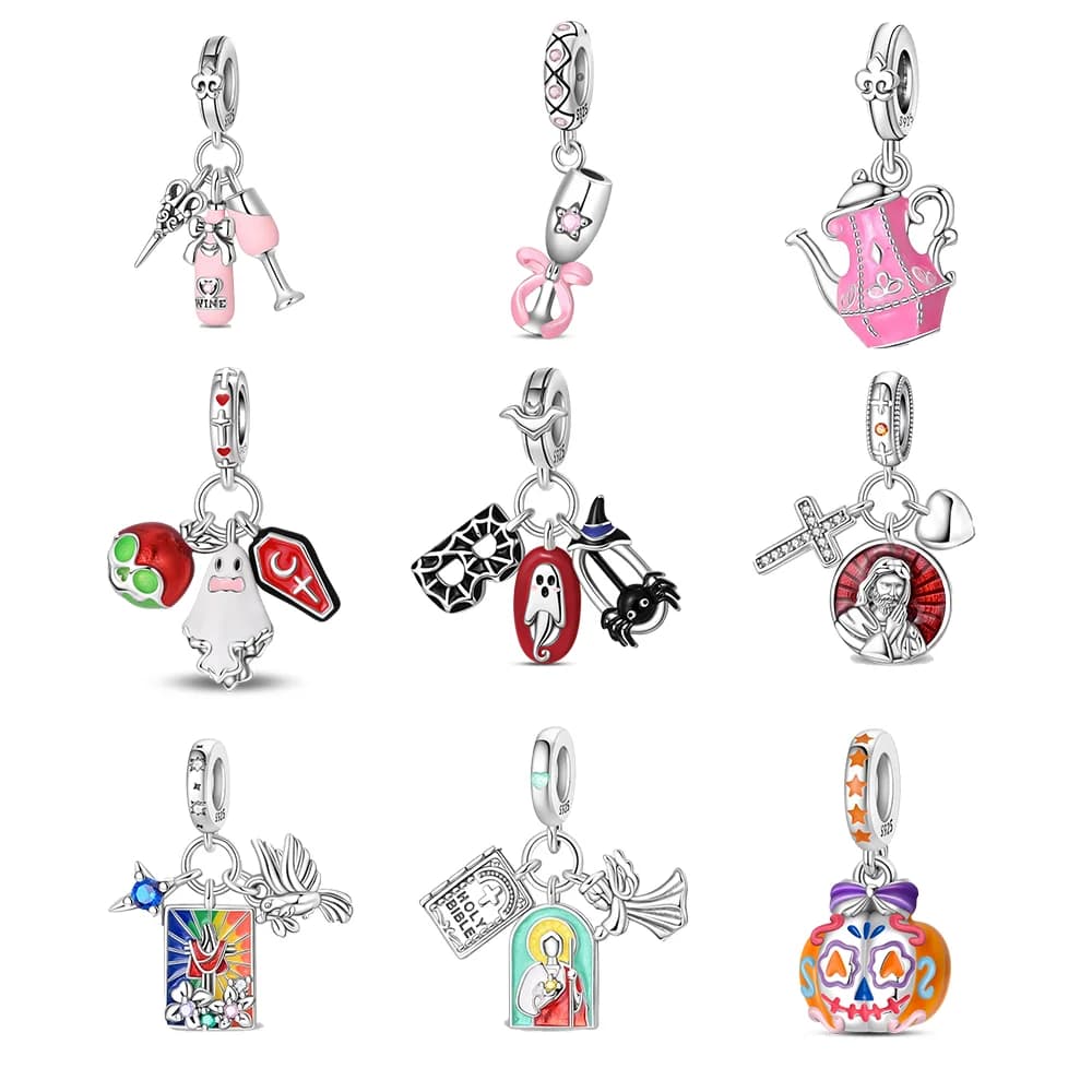 Bracciale Trendy Ipoallergenico con Charm Placcato Argento e Smalto Scintillante per Halloween, Idea Regalo