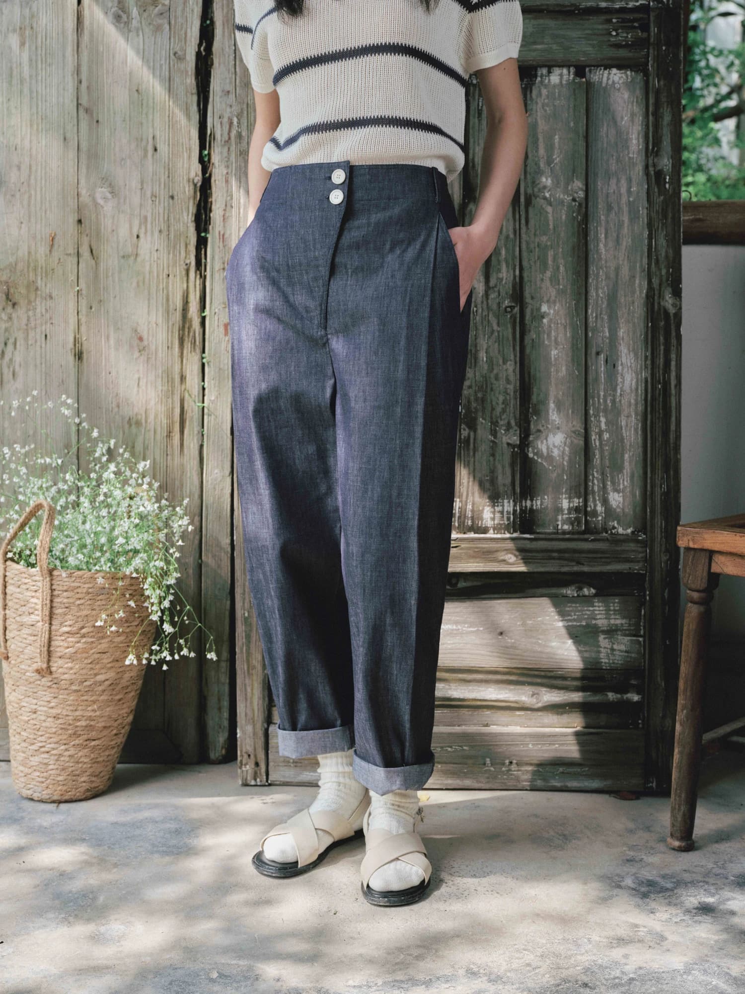 Pantaloni Estivi Vintage Stile Giapponese da Donna con Stampa Stelle e Uccelli, Jeans a Vita Alta a Cono, Pantaloni Lunghi Versatili in Misto Lino