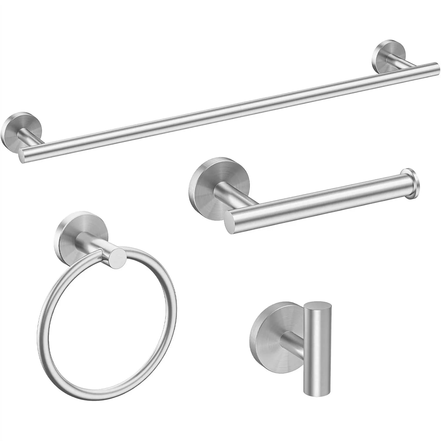 Brushed Nickel Towel Bar Set 24 Inch, Modern Bathroom Hardware 4 Piece with Toilet Paper Holder Towel Ring and Robe Hook, SUS304