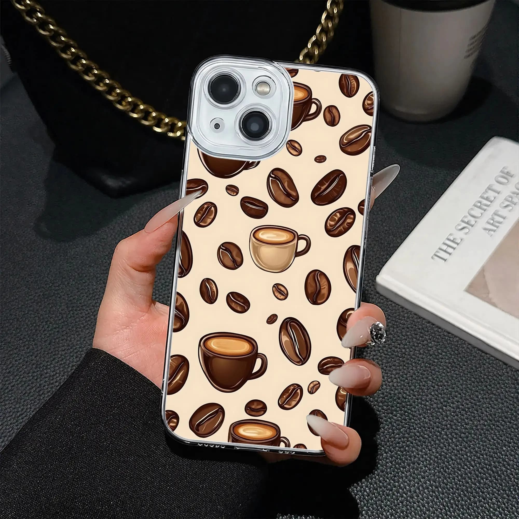 New Armor Bumper Coffee Cup Bean Repeat Pattern Phone Case for IPhone 17 16 15 14 13 12 11 Cover