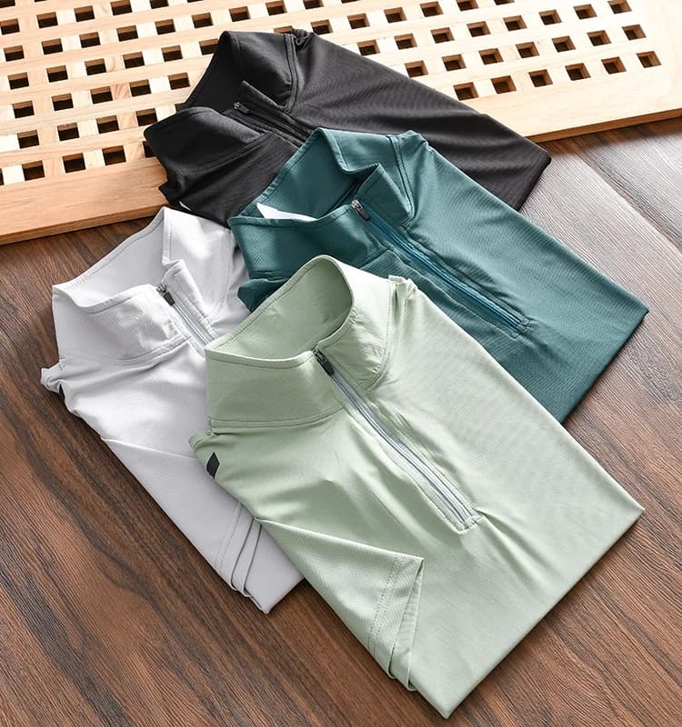 T-Shirt Sportiva da Uomo a Maniche Corte, Asciugatura Rapida, Traspirante, per Corsa all'Aperto, Casual con Mezza Zip, Stile Urbano alla Moda, Estiva