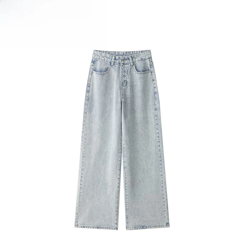 Jeans a Gamba Dritta con Stampa a Stelle e Strass, Pantaloni Casual da Donna, Nuova Collezione Primavera, Stile Streetwear Naturale