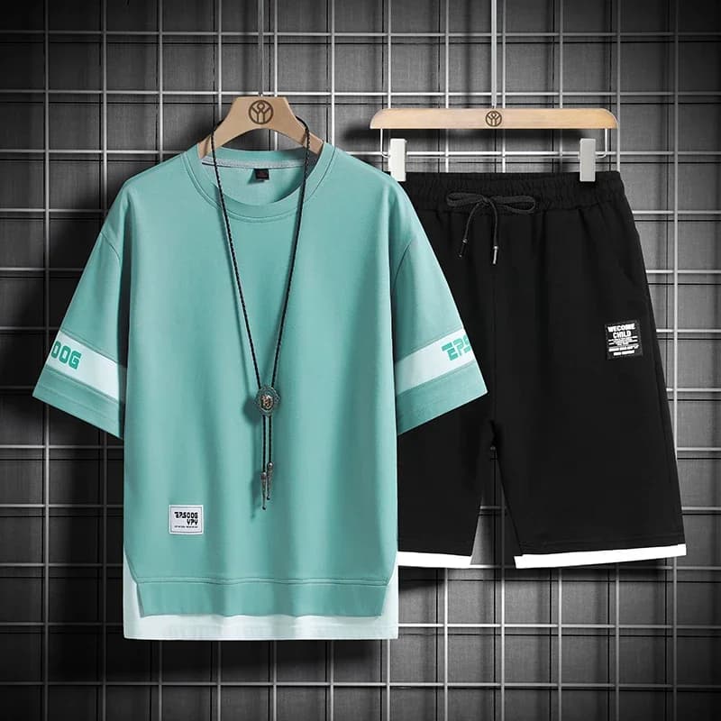 2026 Summer Black White Tracksuits For Men's Set Sleeves T-Shirt + Shorts Sportswear Brand Sporting Suit Oversize 5XL