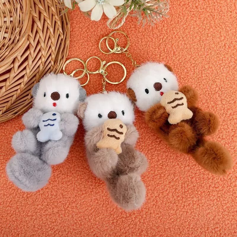 New Cartoon Otter Plush Keychain Small Pendant Hugging Fish Seal Plush Doll Backpack Charm