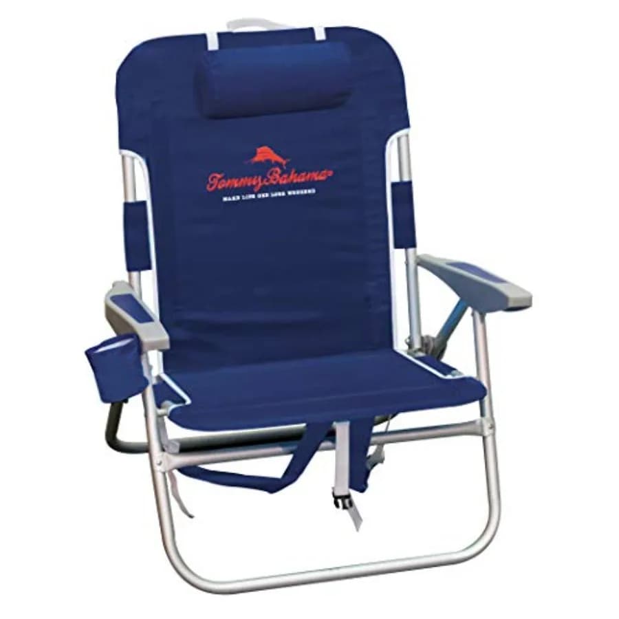 Wide Seat Big Boy 4-Position Folding 13" High Seat Backpack Beach or Camping Chair, Navy