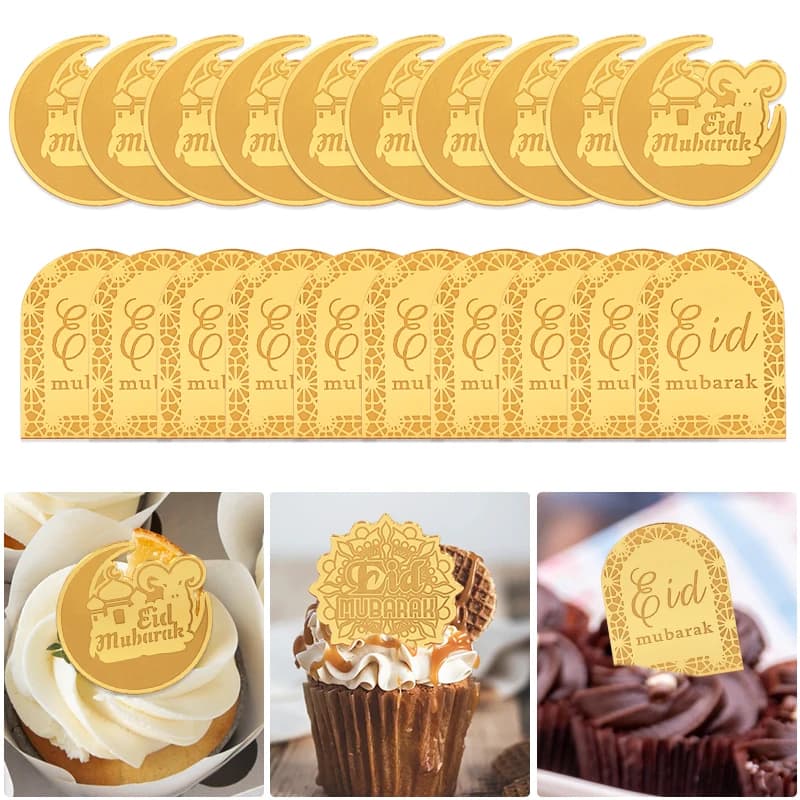 5/10 pz Eid Mubarak Cake Topper oro acrilico Cupcake Toppers Ramadan Kareem strumenti di cottura islamico musulmano partito torta decorazioni