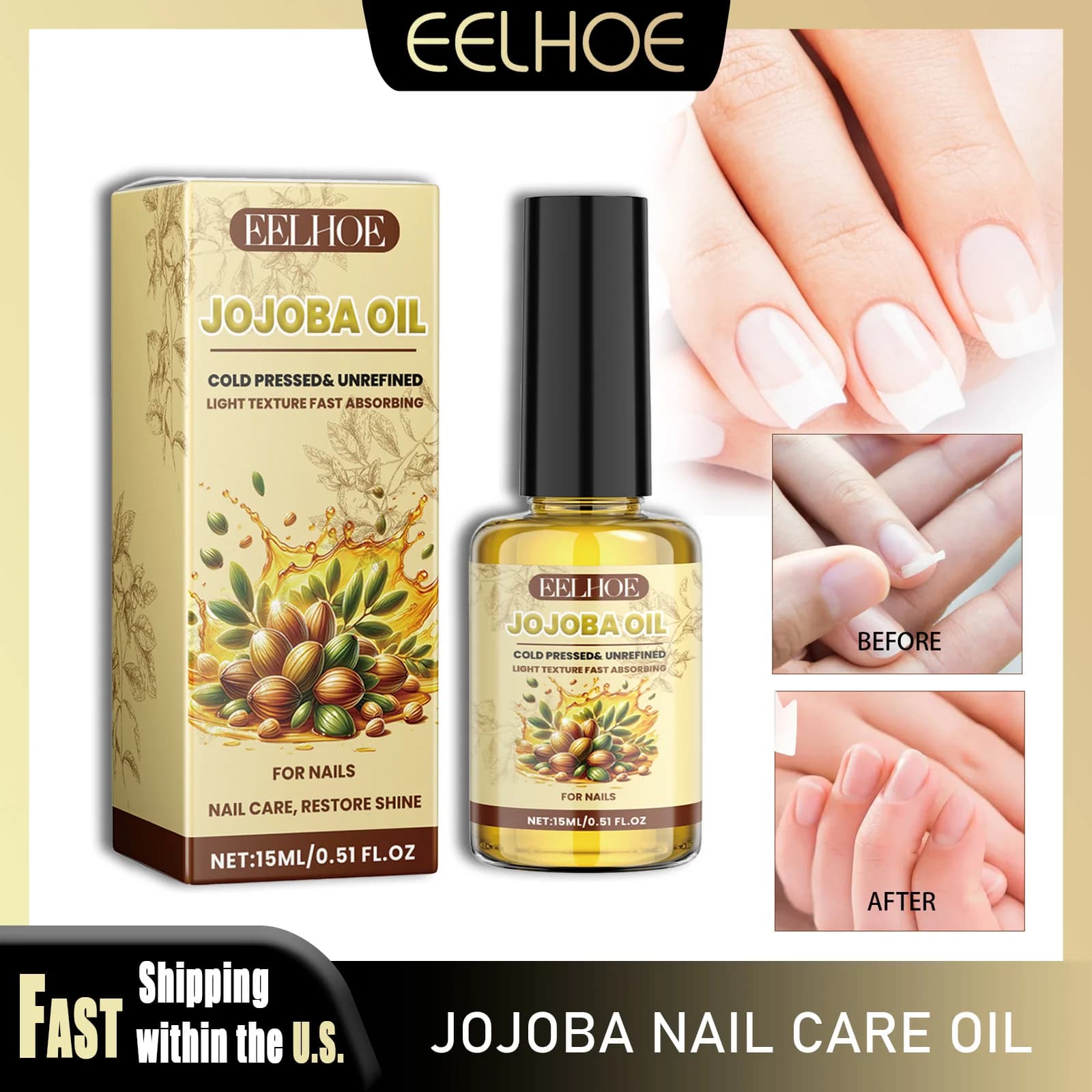 EELHOE Nail Oil at the Jojoba 15ml, Cuticol Reinforcing, Hydrating, Anti-Custom and Screpolation, Nutrition, Danneggiate Nail Repair, Care Manicure