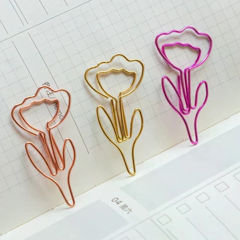 10PCS/Set Office Stationery Metal Bookmark Holder Stationery Paper Clips Colored Flower Shaped Paper Clip Colored Paper Clip