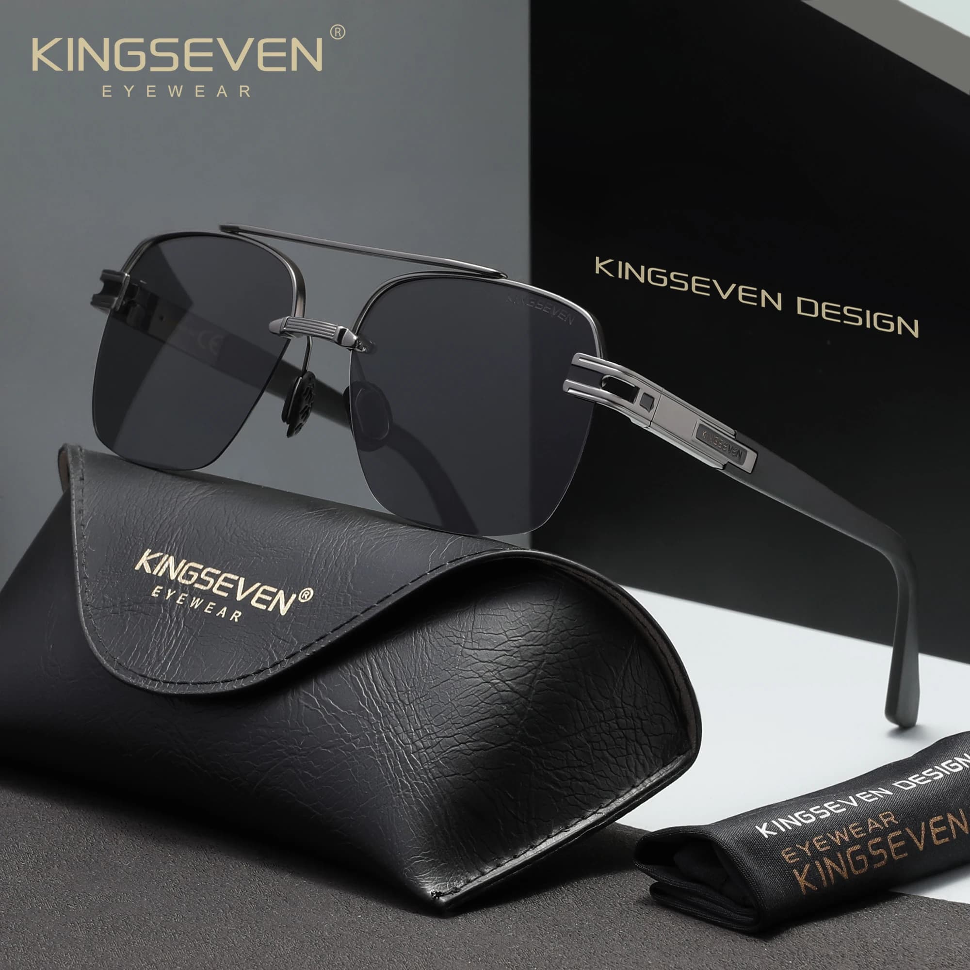 KINGSEVEN Occhiali da Sole alla Moda per Uomo, Polarizzati UV400, Occhiali Protettivi per Donna, Antiabbagliamento, da Guida, Montatura Quadrata Grande, Mezza Montatura