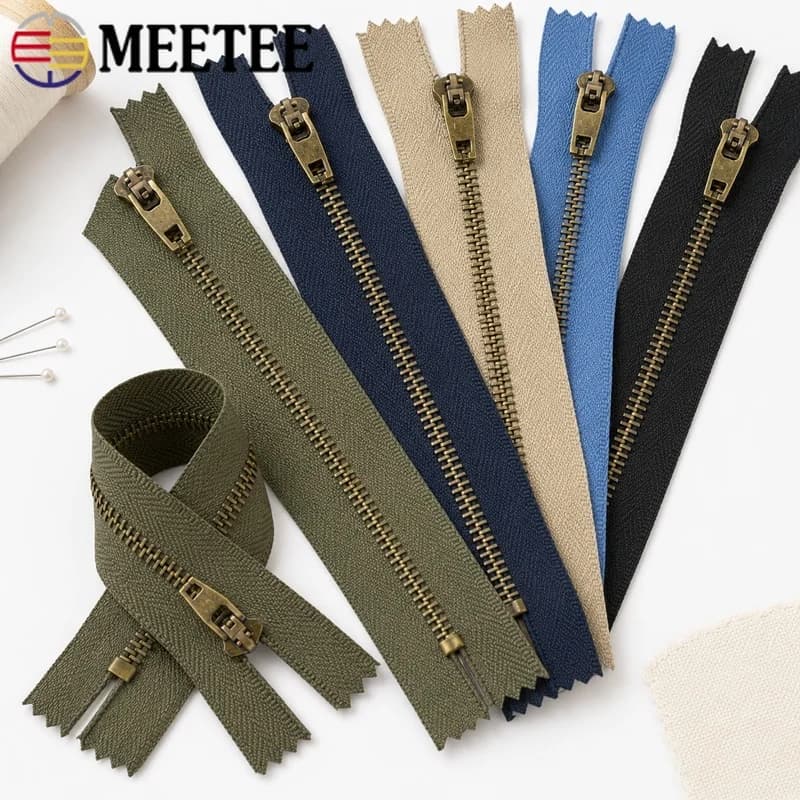 5-20Pcs 4# 10/13/15/18cm Metal Auto Lock Zippers Close-End Brass Teeth Closure for Bag Pants Pocket Repair Sewing Kit Accessory