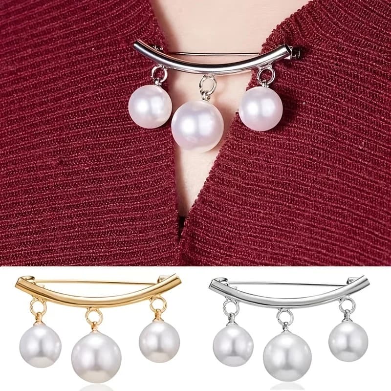1 pz Spilla di sicurezza con perle, Fermaglio alla moda per maglione, Spilla da risvolto con strass per cardigan e sciarpa