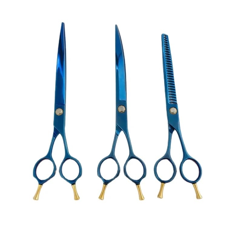 Forbici Professionali per Toelettatura Animali Domestici in Acciaio 440C Blu da 8.5 e 7.5 Pollici, Set per Cani e Gatti, Kit da Salone con Cuscinetti a Sfera in Titanio 8.0 e Vite a Catena