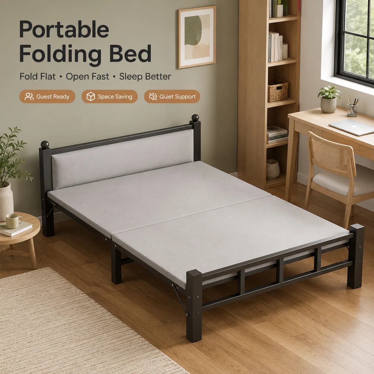 AOLIVIYA Portable Folding Bed For Home Use Single Simple Nap Adult Dormitory Double Hard Board Iron Frame Modern Comfortable B48