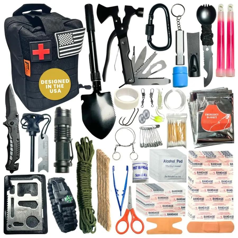 Kit di Sopravvivenza da 175 Pezzi, Kit di Pronto Soccorso per Emergenze e Avventure all'Aperto, IFAK, Attrezzatura da Pesca, Borsa Compatibile MOLLE, Viaggio in Auto
