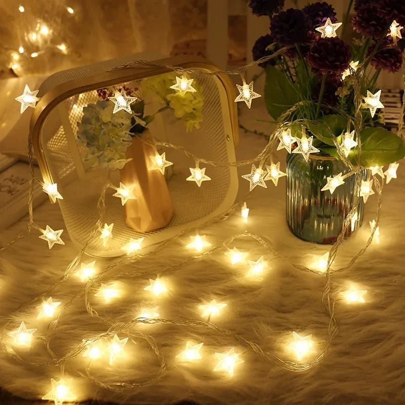Luci a Stringa LED a Forma di Stella 1.5m/3m/6m/10m, Illuminazione Natalizia a Batteria AA, Luci per Feste, Decorazione per Casa, Pareti e Matrimoni