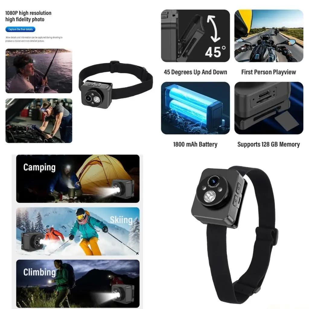 DVR camera for M5TD sports action mounted on the head with support for 128G card and 6 hours duration for search