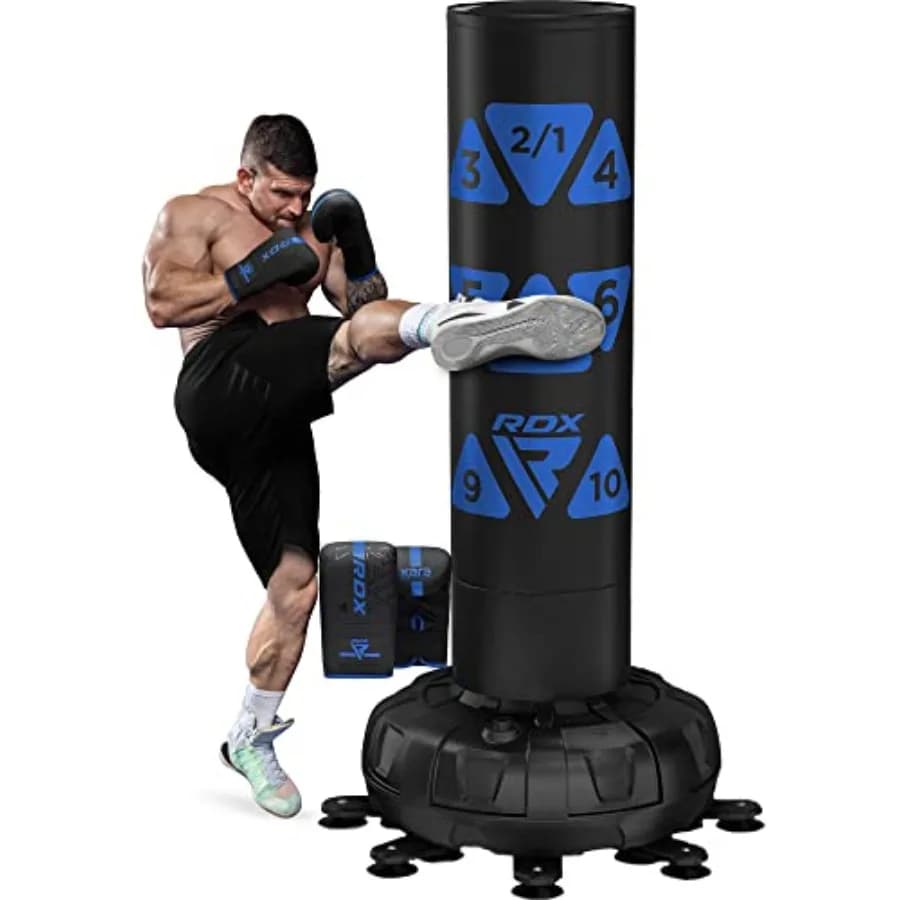 Self-supporting boxing bag 72 Polishes Resistant with Gloves and Cover, Target 330LBS for Kickboxing MMA Muay Thai Fitness Home Gym - XXL 17