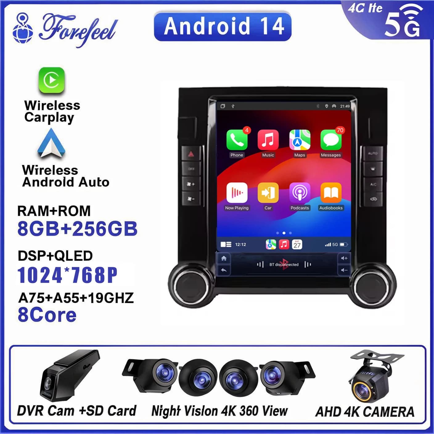 Autoradio Android 16 da 9,7 Pollici per VW Touareg 2002-2010, Stereo Auto con DSP, Carplay, GPS, Navigazione, Lettore Video, 4G LTE, DVD, Dash Cam