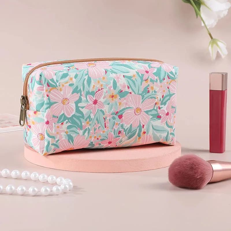 Borsa per il trucco con stampa floreale Moda donna Cerniera Organizzatore cosmetico impermeabile Custodia per trucco carina Borse da toilette portatili