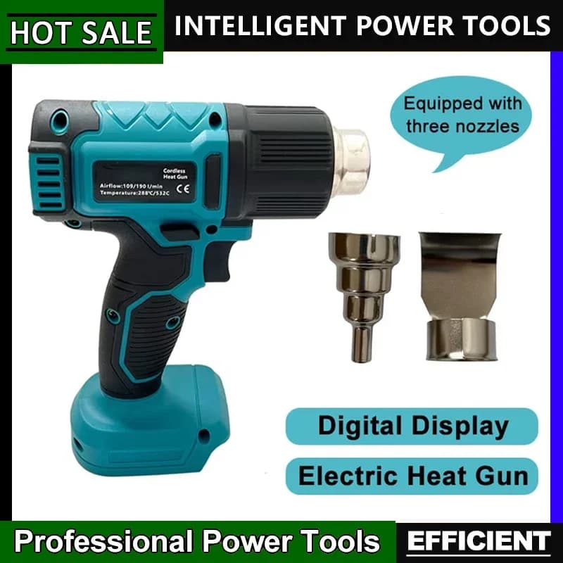 Pistola Termica Compatibile con Makita, Temperatura Regolabile, Senza Fili, Pistola ad Aria Calda Industriale Portatile Elettrica