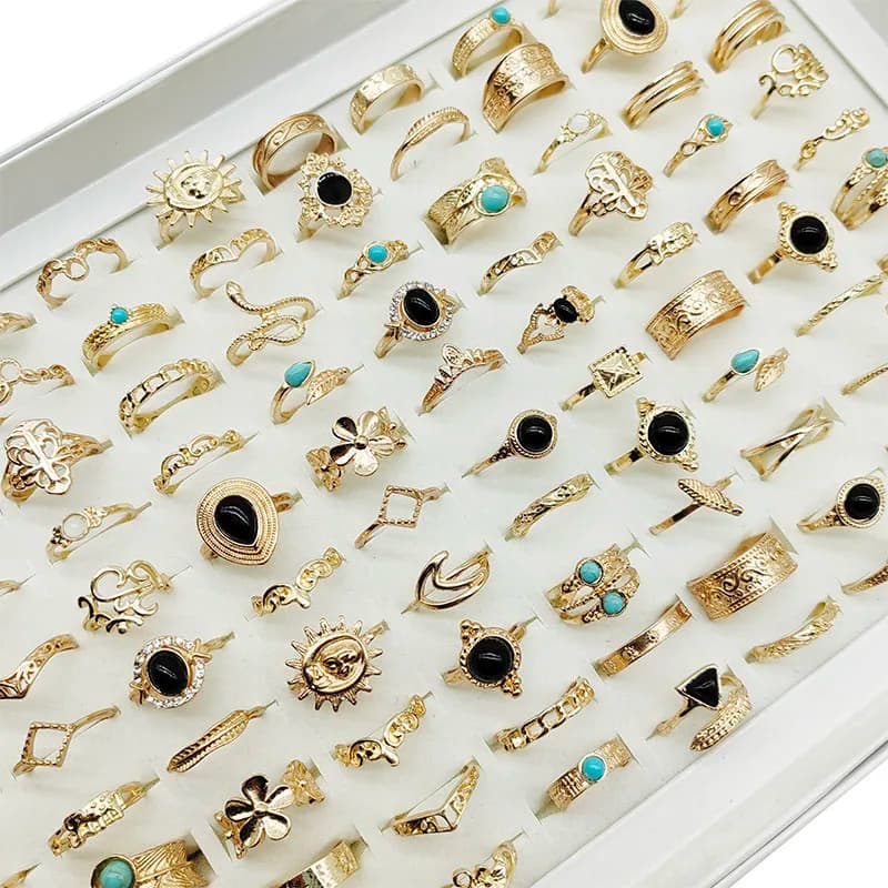 50 pz/lotto Nuovo Design Nero Acrilico Rotondo Goccia D'acqua Anelli di Barretta Pietra Foglia Ala Sole Corona Fiore Gioielli Festa Decorare Gioielli