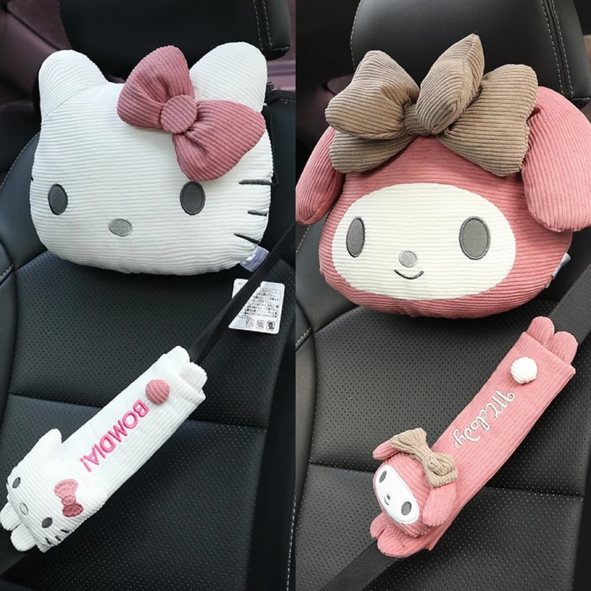 Cuscino Poggiatesta Auto Hello Kitty, Cuscino di Supporto per Collo e Lombare in Peluche Caldo Invernale, Cuscino Regolabile per Sedile Auto, Copri Cintura di Sicurezza
