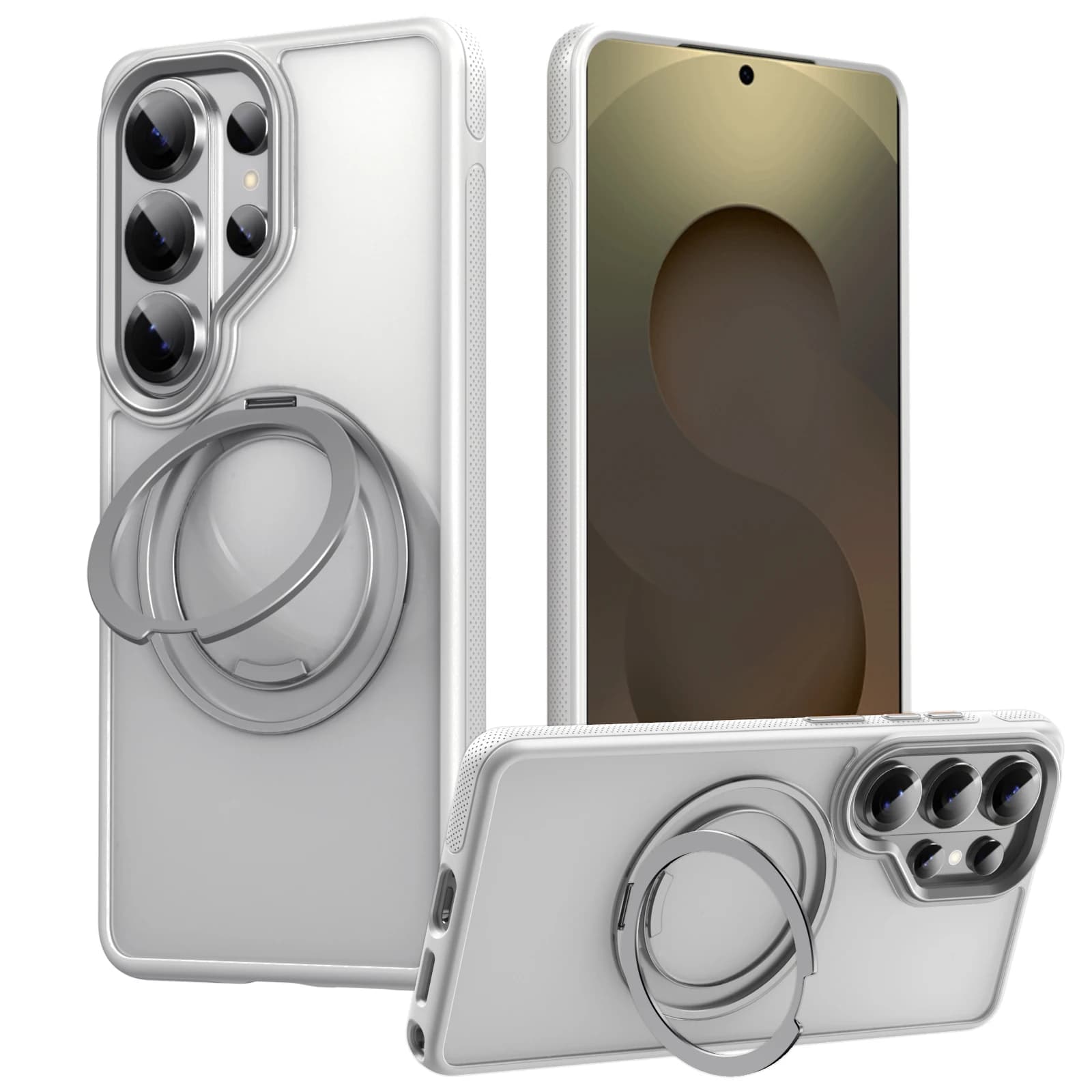 Translucent 360° Rotating Holder Magnetic Phone Case For Samsung Galaxy S25 S26 Ultra Plus Wireless Charge Anti-fall Phone Cover