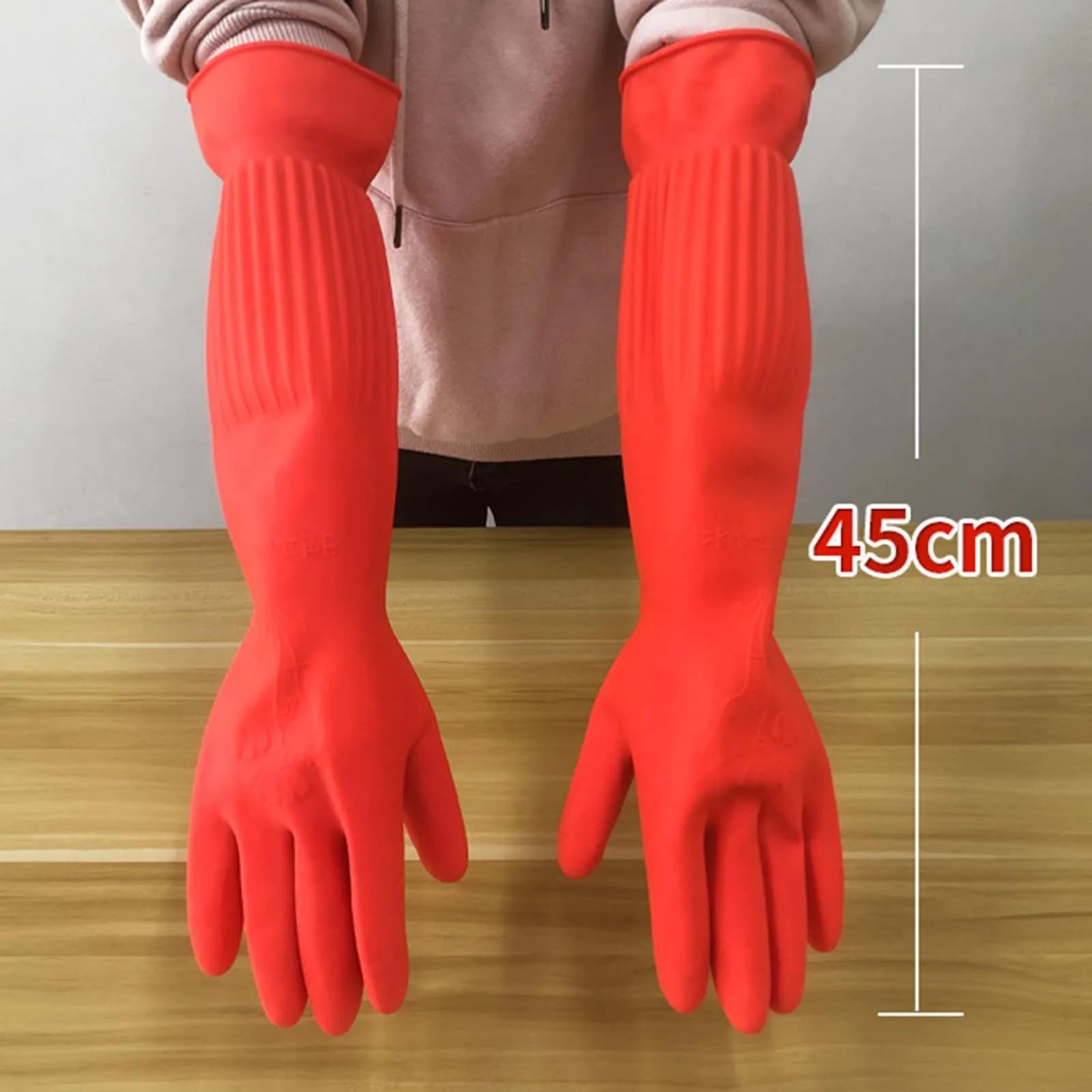 1pair Flexible Comfortable Rubber Clean Gloves Red Dish Washing Long Home Bathroom Cleaning Kitchen Accessories