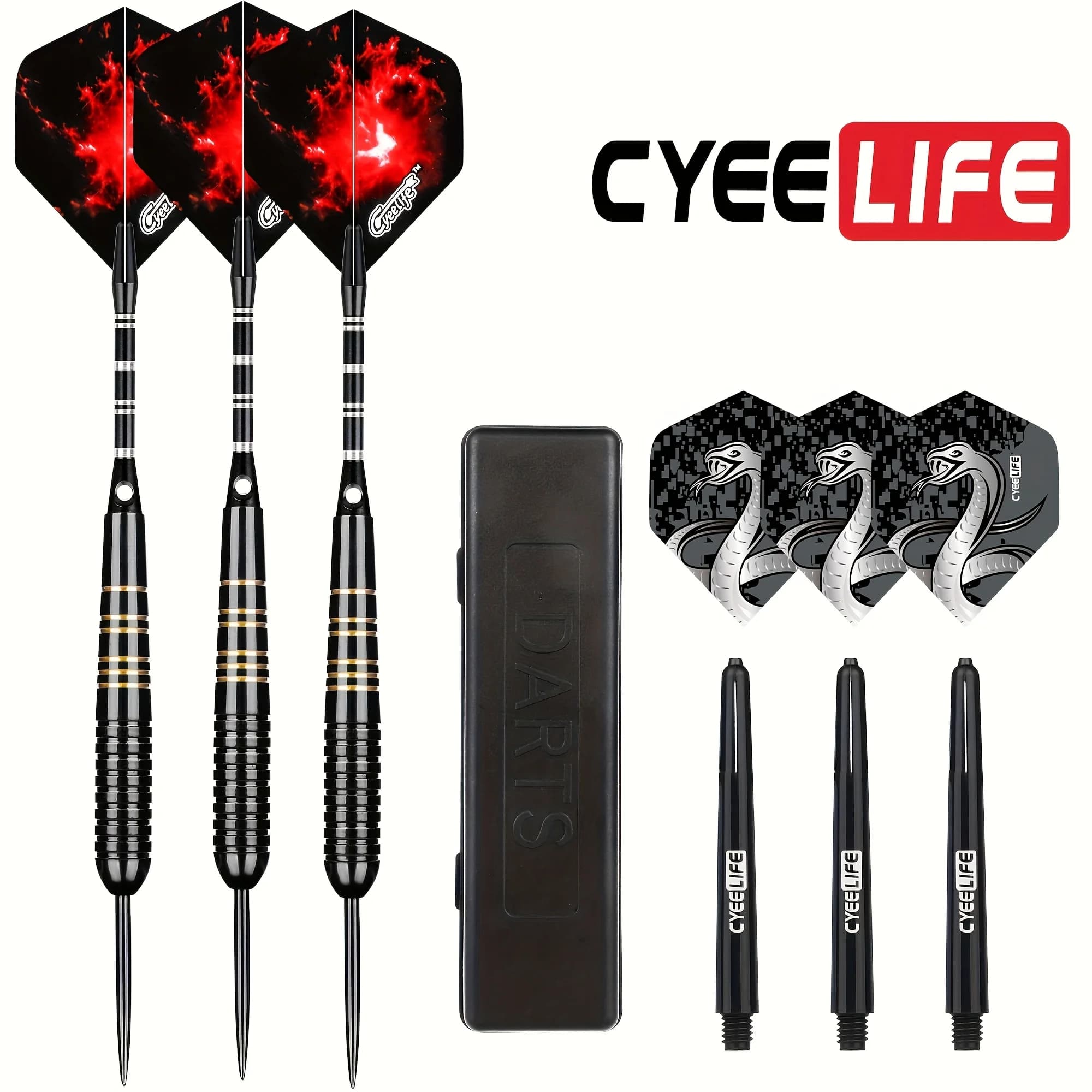 Cyeelife 26g Tungsten Steel Tip Darts Set of 3 with Case, Professional Hard Tip Darts Kit for Sisal Board