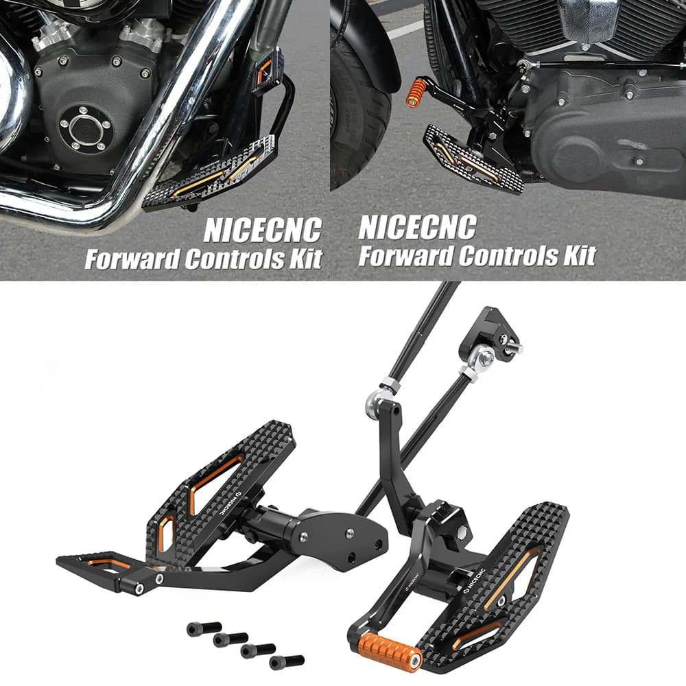 Kit Comandi Avanzati (Forward Controls) per Harley Dyna Street Bob, Fat Bob, Low Rider, Wide Glide, Super Glide (2000-2017) - Pedane, Leva Freno e Leva Cambio