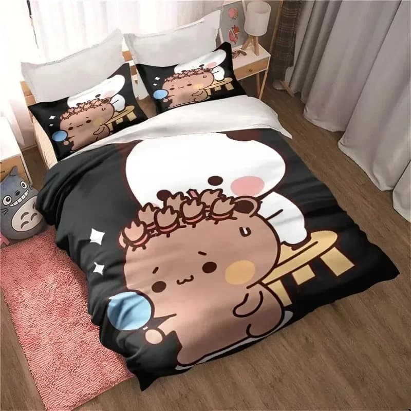 Set Letto Stampato con Orsetto Kawaii Bubu Dudu, Regalo di Natale, Copripiumino, Federe, Set Biancheria da Letto, Lenzuola, Piumone